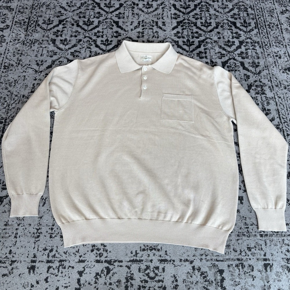 Militora Sweatshirt Mens 44 1/4 Button Oldmoney Vtg Grandpacore Knit Beige